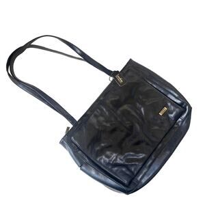 Landau Sacamoto Vegan Leather Bag Black Briefcase Y2K Career Classic Chic Tote